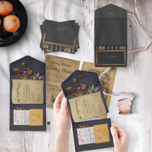 Autumn Library Book All in One Wedding Invite