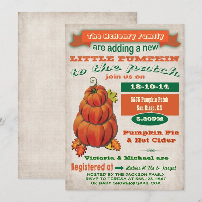 Autumn Little Pumpkin Baby Shower Invitation (Front/Back)