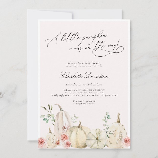 Autumn Little Pumpkin Blush Pink Girl Baby Shower  Invitation (Front)