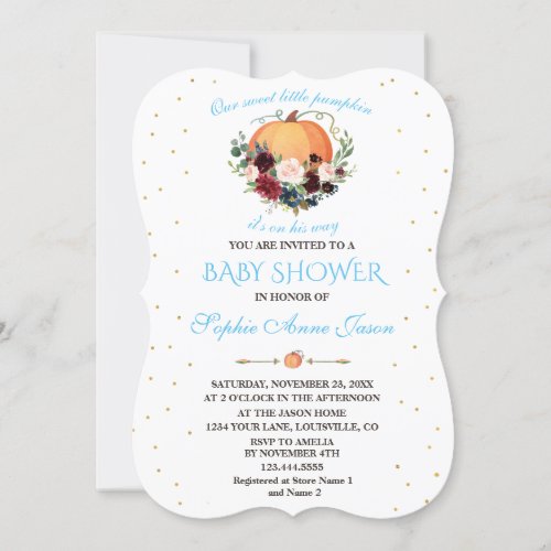 Autumn Little Pumpkin Burgundy Floral Baby Shower Invitation