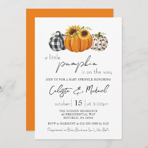 Autumn Little Pumpkin Couples Baby Sprinkle Invitation