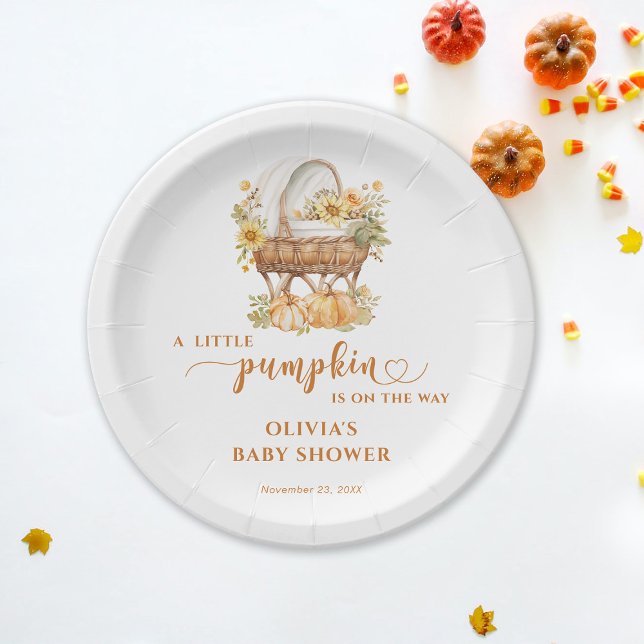 Autumn Little Pumpkin Neutral Baby Shower Paper Plates (Creator Uploaded)