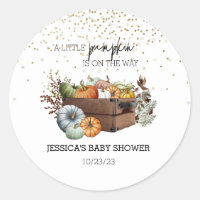 Autumn Little Pumpkin Watercolor Baby Shower  Classic Round Sticker