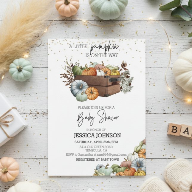 Autumn Little Pumpkin Watercolor Baby Shower Invitation (Creator Uploaded)
