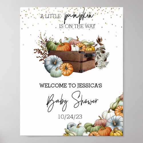 Autumn Little Pumpkin Watercolor Baby Shower  Poster