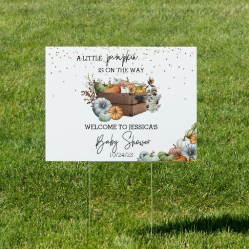 Autumn Little Pumpkin Watercolor Baby Shower   Sign