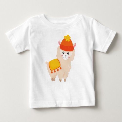 Autumn Llama Cute Llama Alpaca Llama With Hat Baby T_Shirt