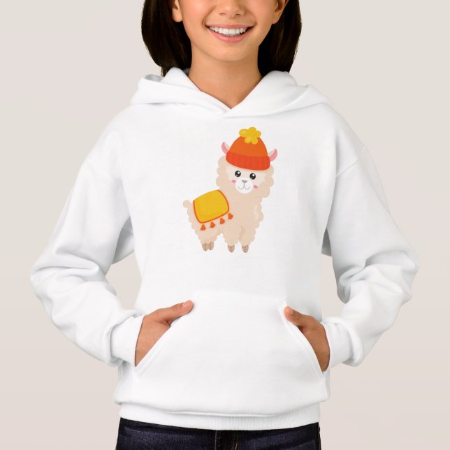 Autumn Llama, Cute Llama, Alpaca, Llama With Hat Hoodie (Front)