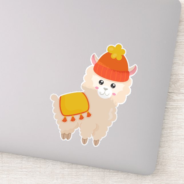 Autumn Llama, Cute Llama, Alpaca, Llama With Hat Sticker (Detail)