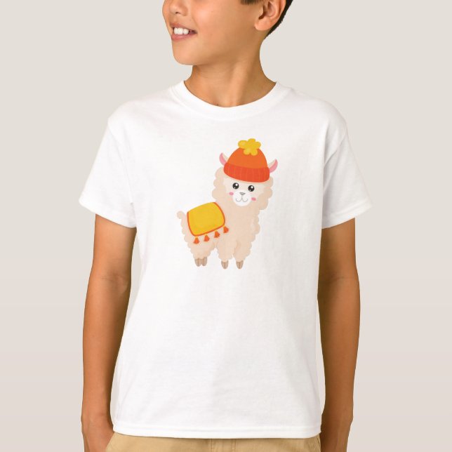 Autumn Llama, Cute Llama, Alpaca, Llama With Hat T-Shirt (Front)