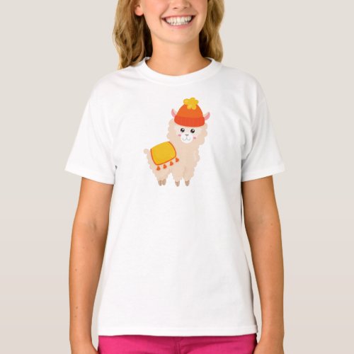 Autumn Llama Cute Llama Alpaca Llama With Hat T_Shirt