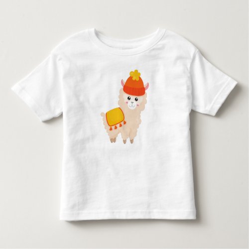 Autumn Llama Cute Llama Alpaca Llama With Hat Toddler T_shirt