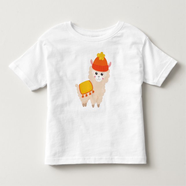 Autumn Llama, Cute Llama, Alpaca, Llama With Hat Toddler T-shirt (Front)