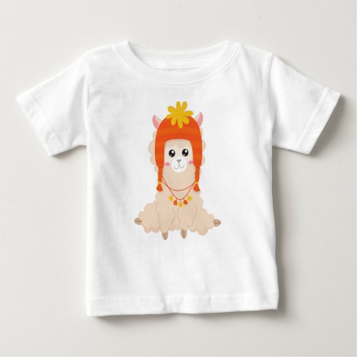 Autumn Llama Cute Llama Llama With Hat Alpaca Baby T_Shirt