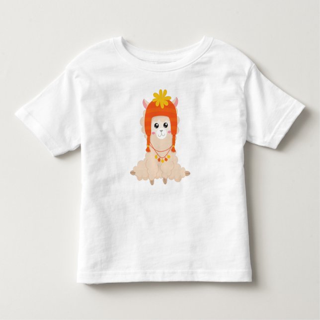 Autumn Llama, Cute Llama, Llama With Hat, Alpaca Toddler T-shirt (Front)