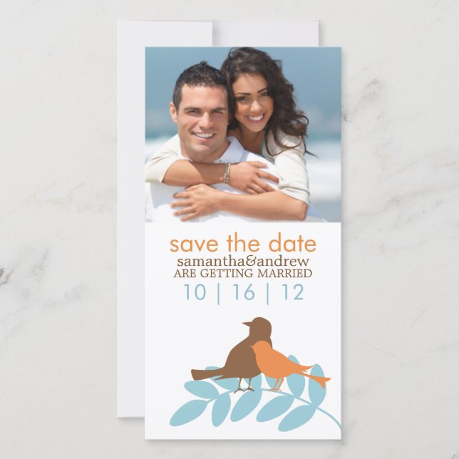 Autumn Love Birds Photo Wedding Announcements (Front)