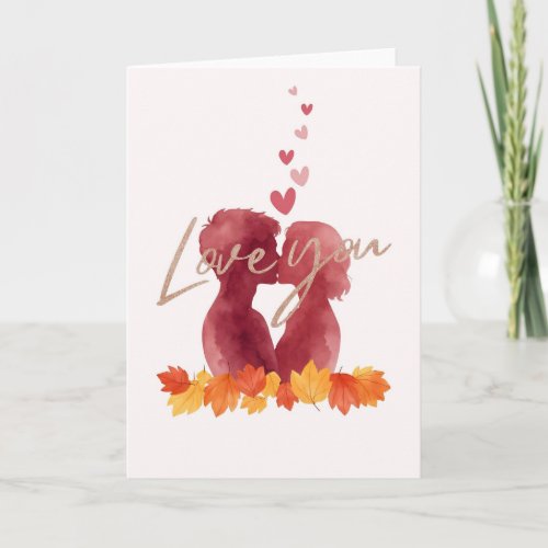 Autumn Love Card Love You with Kissing Couple