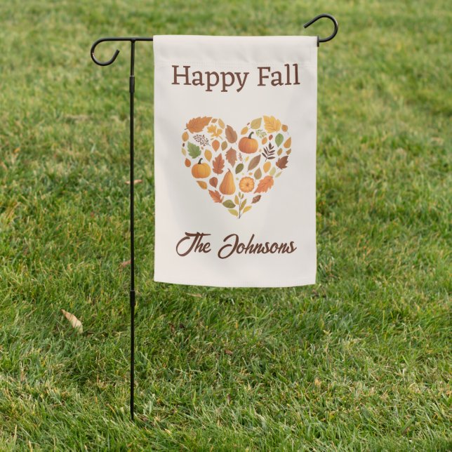 Autumn Love Heart Custom Message Happy Fall Garden Flag (In SItu)