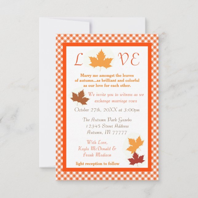 Autumn Love Leaf - 3x5 Wedding Invitation (Front)
