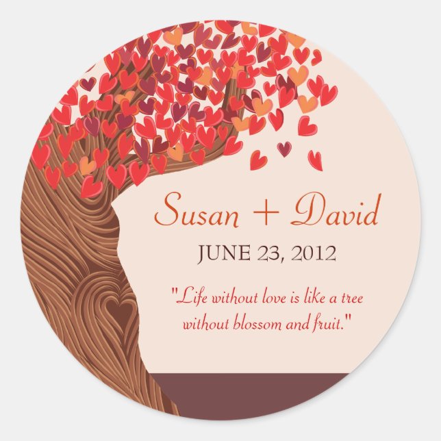 Autumn Love Romantic Oak Tree Wedding Seal Sticker (Front)