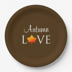 Autumn Love Rustic Fall Wedding Orange Leaf Paper Plates