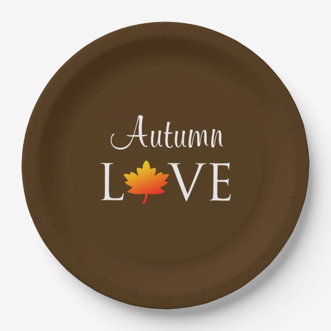 Autumn Love Rustic Fall Wedding Orange Leaf Paper Plates (Front)