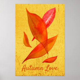 Autumn Love slogan Orange Autumn Fall leaves Poster