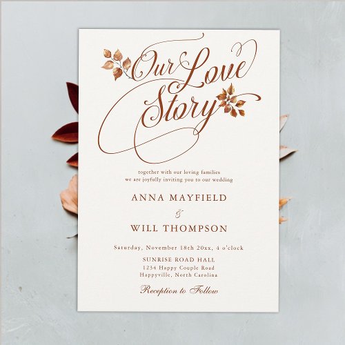 Autumn Love Story Romantic Calligraphy Wedding Invitation