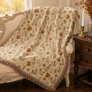 Autumn Luna Moth Mushroom Witchy Botanical Throw Blanket
