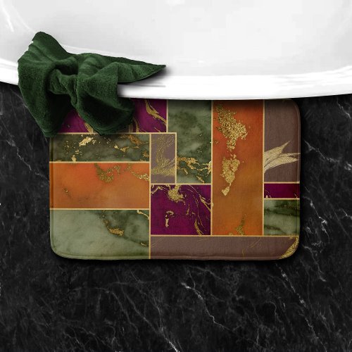 Autumn Luxury  Geometric Gold Jewel Tone Marble Bath Mat