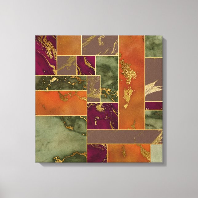 Autumn Luxury | Geometric Gold Jewel Tone Marble Canvas Print (Front)