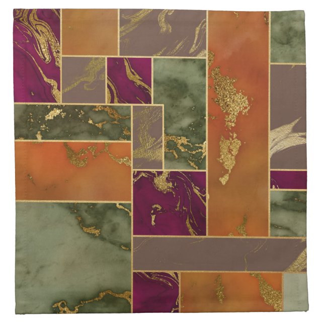 Autumn Luxury | Geometric Gold Jewel Tone Marble Cloth Napkin (Front)