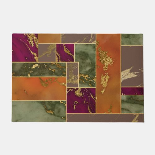 Autumn Luxury  Geometric Gold Jewel Tone Marble Doormat