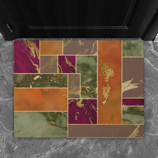 Autumn Luxury | Geometric Gold Jewel Tone Marble Doormat (Creator Uploaded)