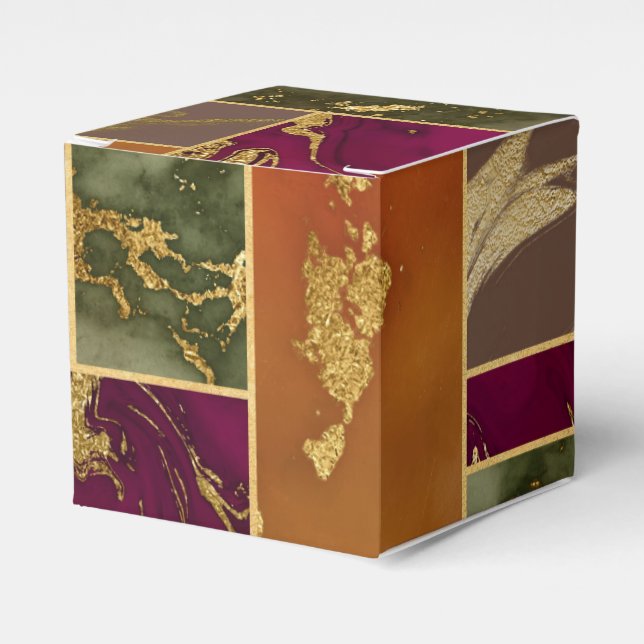 Autumn Luxury | Geometric Gold Jewel Tone Marble Favor Boxes (Front Side)