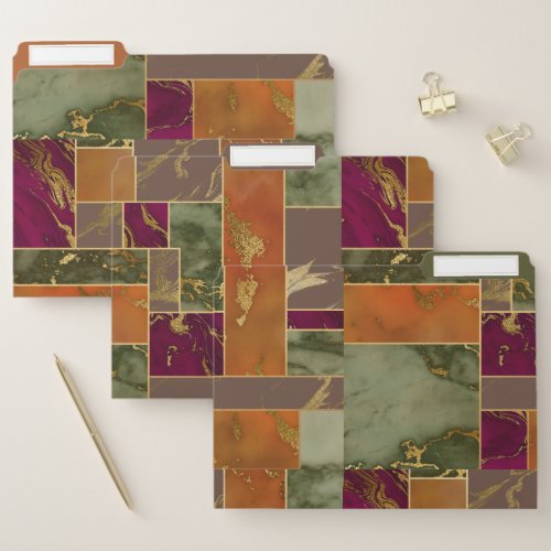 Autumn Luxury  Geometric Gold Jewel Tone Marble File Folder