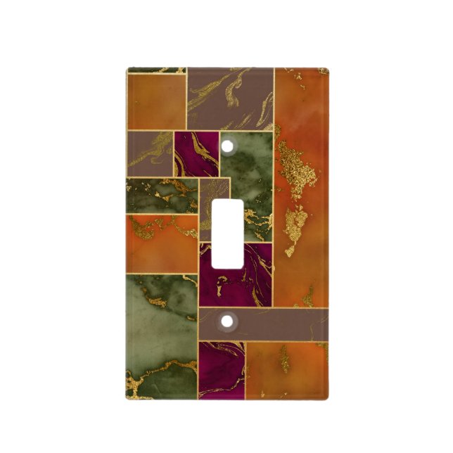 Autumn Luxury | Geometric Gold Jewel Tone Marble Light Switch Cover (Front)