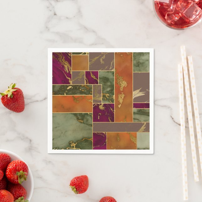 Autumn Luxury | Geometric Gold Jewel Tone Marble Napkins (Insitu)