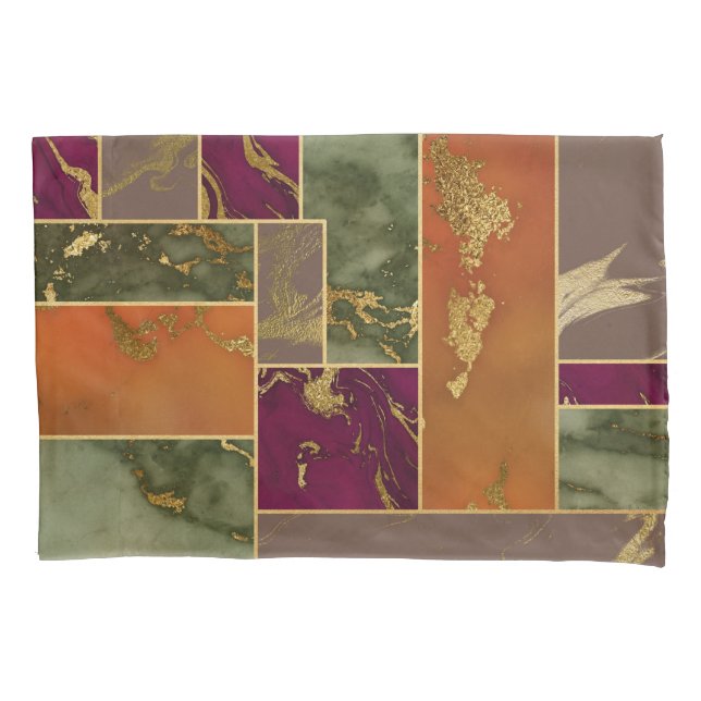 Autumn Luxury | Geometric Gold Jewel Tone Marble Pillow Case (Front)
