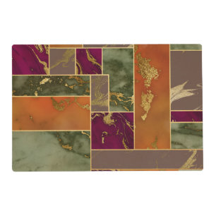 Autumn Luxury   Geometric Gold Jewel Tone Marble Placemat