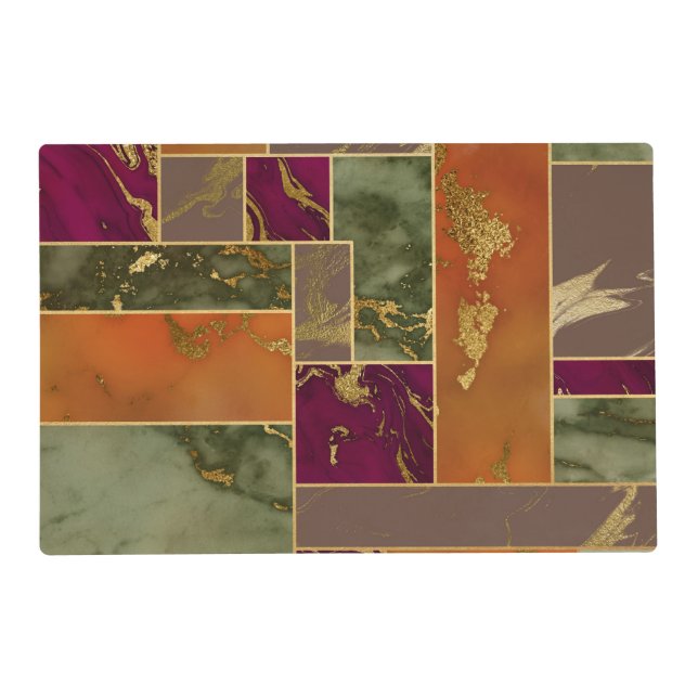 Autumn Luxury | Geometric Gold Jewel Tone Marble Placemat (Front)