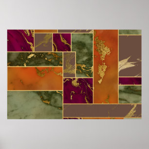 Autumn Luxury Geometric Gold Jewel Tone Marble Poster