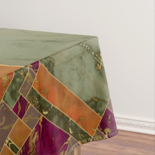 Autumn Luxury  Geometric Gold Jewel Tone Marble Tablecloth