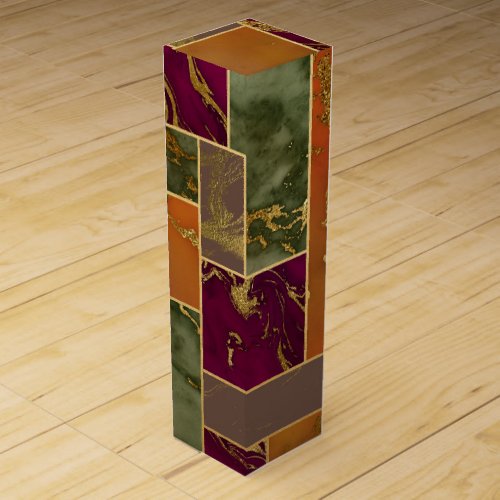 Autumn Luxury  Geometric Gold Jewel Tone Marble Wine Box