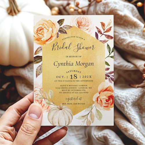 Autumn Luxury Gold Floral Fall Bridal Shower Invitation