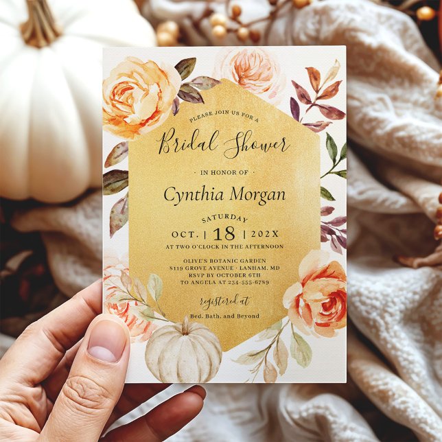 Autumn Luxury Gold Floral Fall Bridal Shower Invitation (Creator Uploaded)