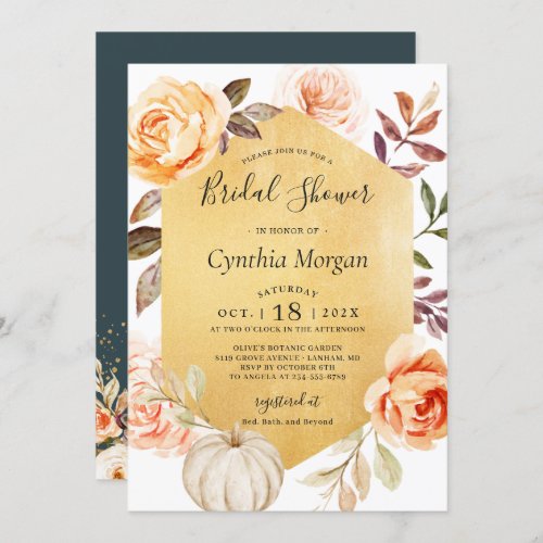 Autumn Luxury Gold Floral Fall Bridal Shower Invitation