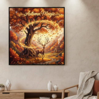 Autumn Magic Deer Landscape Wood Wall Art 12"x12" 