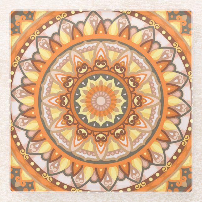 Autumn Mandala Glass Coaster (Front)
