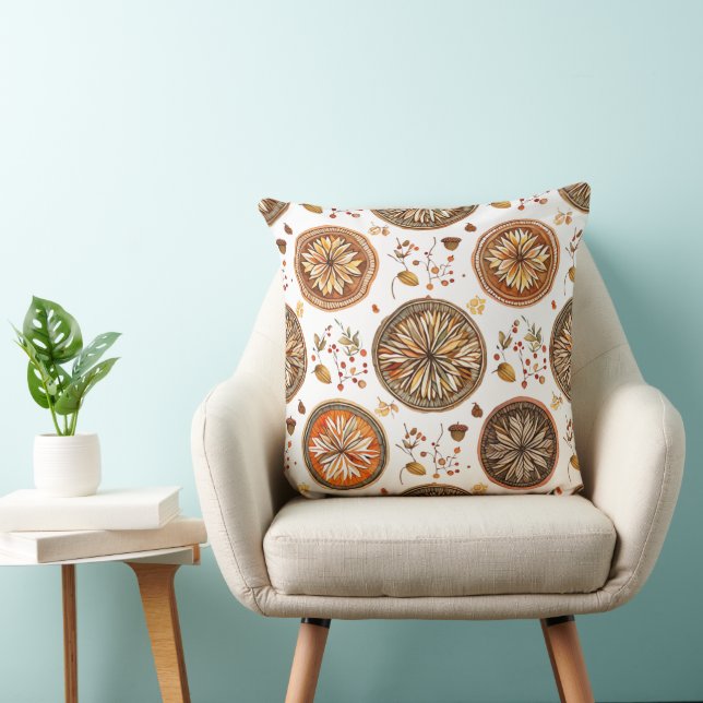 Autumn Mandala Pattern Throw Pillow (Chair)